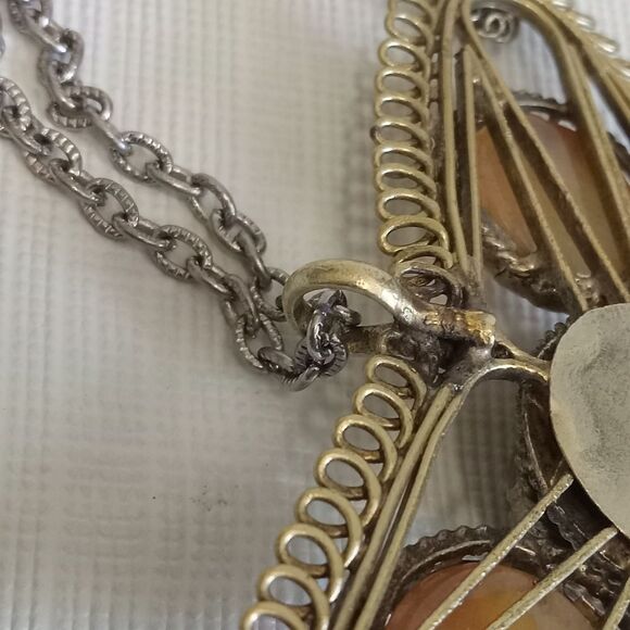 Vintage Indian Agate Claw Set Multicolored Stones Large Metal Pendant Necklace - Picture 8 of 12